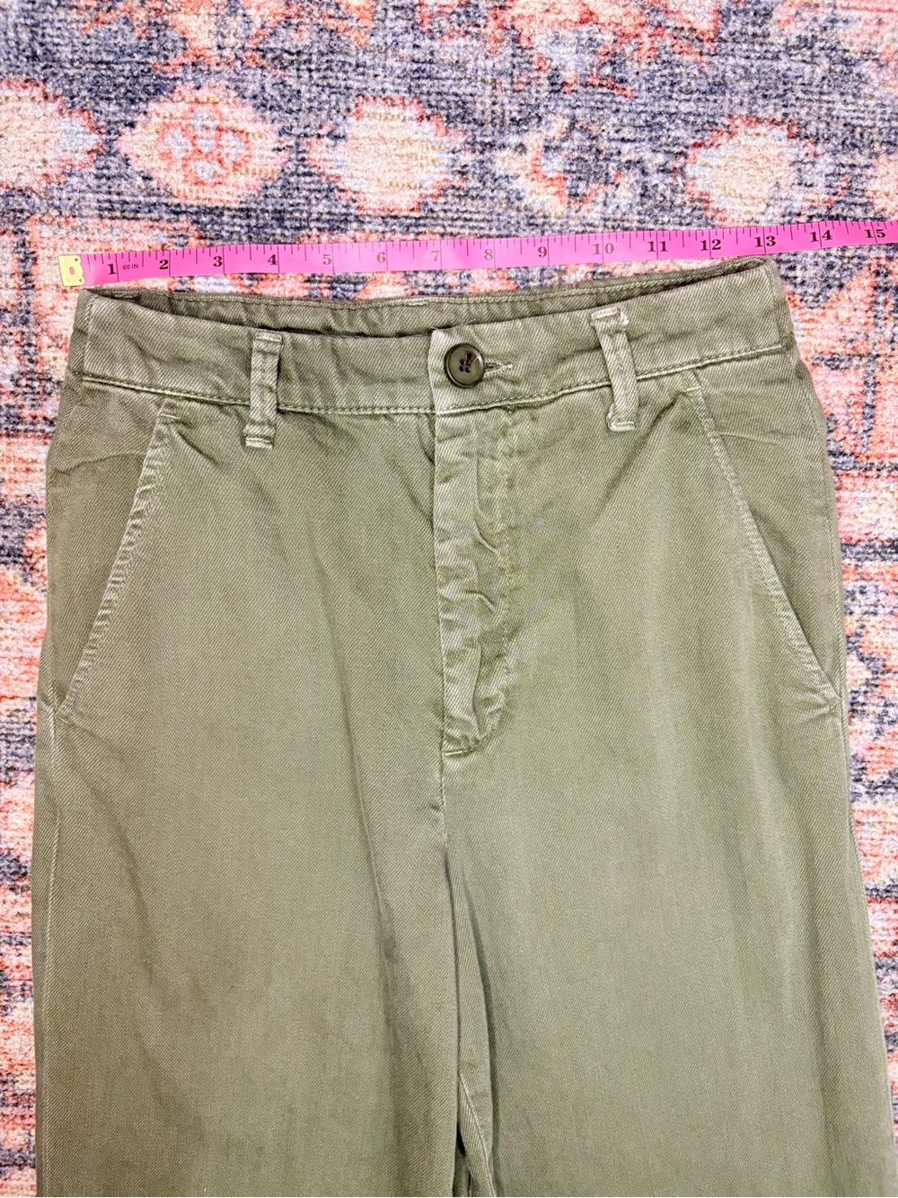 Free People Olive Green Wide Leg Cuffed Jeans cotton Pants size 26 - Picture 13 of 14